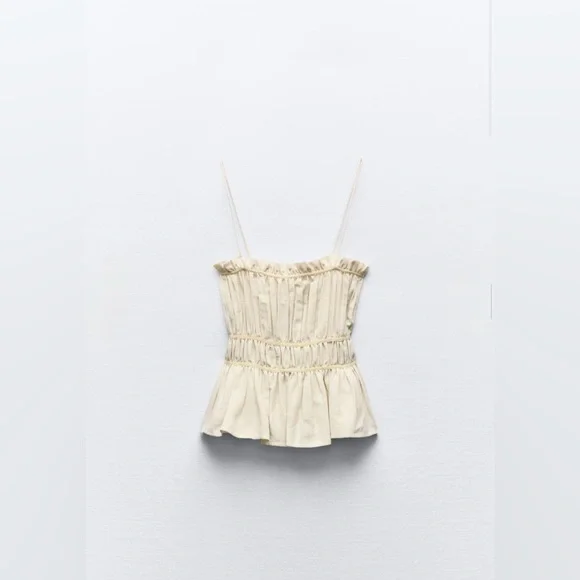 ZARA 100% LINEN RUSTIC TOP WITH STRAPS - Picture 2 of 6